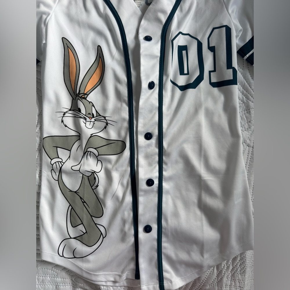 White Baseball Jersey with Cartoon Graphic
